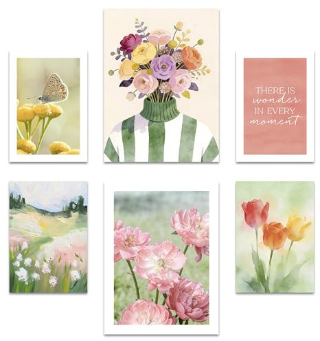 ARTFAVES® Poster Set - Colorful Spring - Gallery Wall Bilderwand Wohnzimmer, Schlafzimmer - 6 moderne Wandbilder Abstrakt, Kunst, Frühling, Gemälde, Blumen, Natur - ohne Bilderrahmen