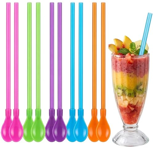 20 Stück Slush Strohhalme, Strohhalm mit Löffel für Erwachsene, Ideal für Partys und Getränke, Bunte Farben für Dekoration und Entspannung, Slush Eis Strohhalme und Löffelstrohhalme Set