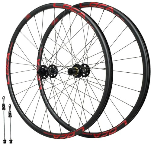 QUYCOIU Hjulset För Mountainbike 26/27,5/29 Quick Release-nav Med 28Hål 100/135Mm Center-Lock-lager Hjul Skivbromscyklar Fälg Aluminiumlegering För 7/8/9/10/11/12-växlad Kassett(Black-red,26in)