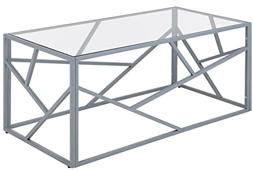 Couchtisch Glastisch mit Metallgestell silber 50 x 100 cm Glamour Kaffeetisch rechteckiger Wohnzimmertisch Orland