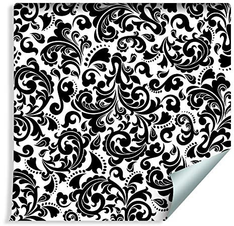 Muralo Papier Peint Ornements Classiques en Noir et Blanc Vinyle Indien Ornement Abstrait - 1027958665