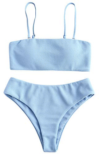 ZAFUL Damen Bikini Set, Texture Bandeau Bikini Set mit Gepolsterter High Cut Sexy Badeanzug