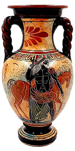 Ancient Greek Vase,Amphora 22cm,Shows God Poseidon and Goddess Athena