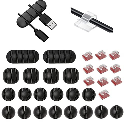 30 Stück Silikonclips zur Kabelorganisation，Desktop-Kabelhalter, Kabelmanagement für Auto/Schreibtisch/Zuhause und Büro.（Schwarz und transparent）