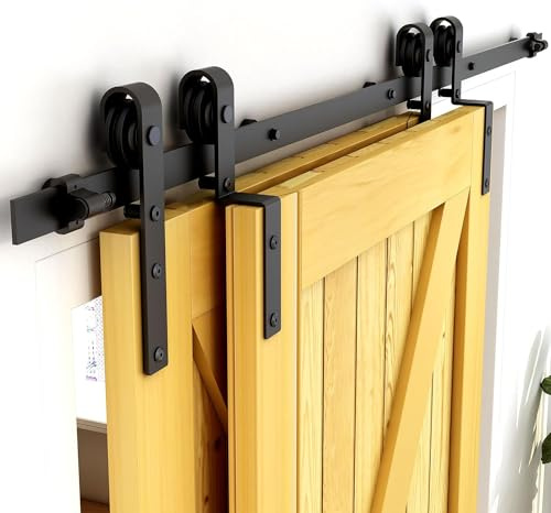 CCJH 12FT/366cm Schiebetürsystem Laufschiene Schiebetürbeschlag für Bypass 2 Holzschiebetür Zubehör Barn Door Hardware Kit Schwarz