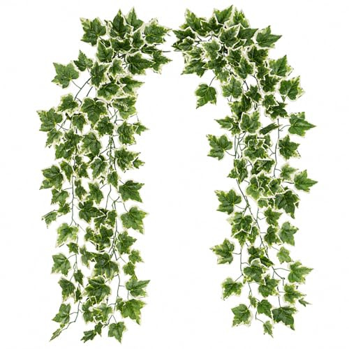 Floralcraft Artificial Ivy Garland 180cm Variegated Leaves – UV Resistant Fake Ivy Vine Garland for Weddings, Shelves, Walls, Home & Garden Decoration
