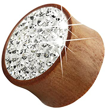 Piercingfaktor Ohr Plug Flesh Tunnel Piercing Ohrpiercing Holz Organic Lobe Conch Double Flared mit Kristallen Braun 6mm