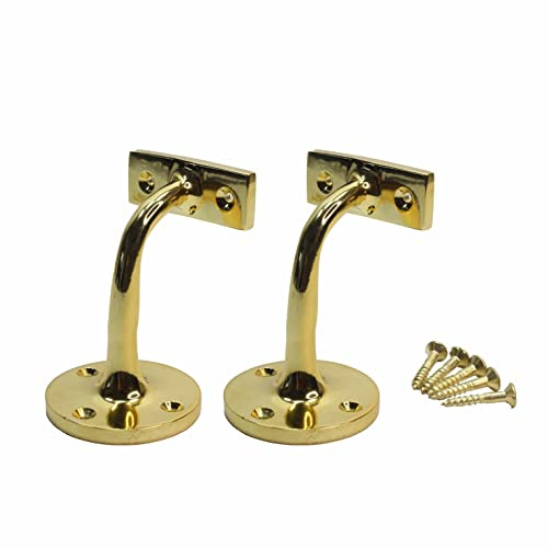 SUL Handrail Brackets Brass Heavy Duty Bracket for Stair Bannister Handrail Wall Mounted Brass Polished Rail Bracket for Wood Stair Rail with Screw 2Pk