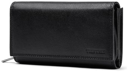 Frentree Purses for Women, Genuine Nappa Leather RFID Blocking Wallet, Long Ladies Purse with Multiple Card Slots and Roomy Compartment, Large Capacity Premium Real Leather Wallets, Black