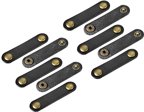 sourcing map Pack of 10 Leather Cable Straps Cord Organizer 63x16mm Portable Cable Leather Clips Black Earphone Cord Management for Cable, Wire