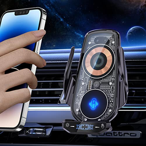 AmazeFan Kabelloses Autoladegerät 15W Qi-Ladegerät Schnellladegerät Touchscreen für iPhone Samsung Huawei usw. Auto Handyhalterung 360 ° Drehung, Elektromagnetische Induktion (dunkelschwarz)