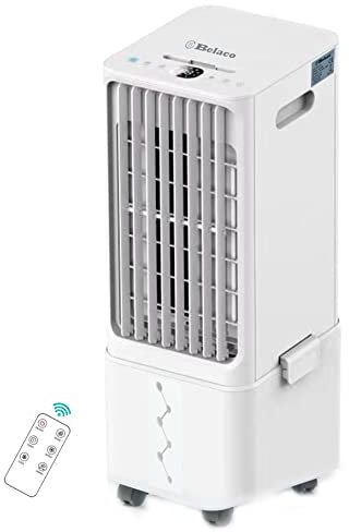 Belaco 10L Air Cooler, Evaportive Air Cooler, Humidifier, Ventilator, Ioniser, Air Purifier, Cooling Fan, Portable Cooler Fan 12hrs Timer, 80w Touch Control with Remote, 450m3/h airflow, Auto Swing