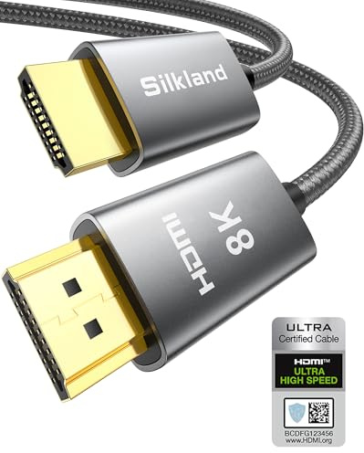 Silkland 8K HDMI 2.1 Kabel 1M Certifierad, Nylonflätad Ultra High Speed HDMI-Kabel 4K@144Hz/120Hz 8K@60Hz, eARC, HDR10, Dolby Atmos, 48Gbps, HDCP2.3 för Xbox/TV/Soundbar/PS5/Blu-Ray/Projector