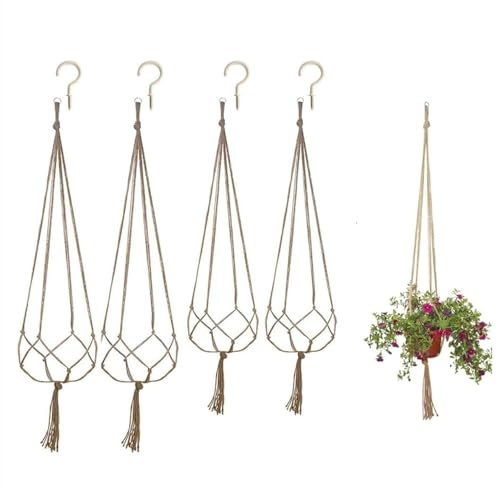 HFYMXNB 4pcs Pflanzen Halter Aufhänger Baumwollseil Hängeampel Beige,Hängetopf für Pflanzen, Blumentopfhalter Baumwollseil,Blumenampel für Innen, Außen, Garten, Balkon, Fenster, Wohnzimmer
