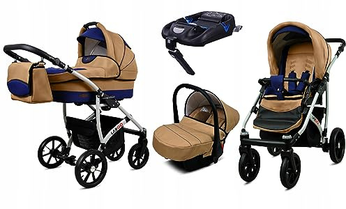 BabyLux® Kinderwagen Set 4 in 1 - Largo - incl. Babywanne, Buggy Sportsitz, Auto-Babyschale, ISOFIX-Basisstation - Autositz - Kinderwagenset - Kombikinderwagen mit Wickeltasche usw.