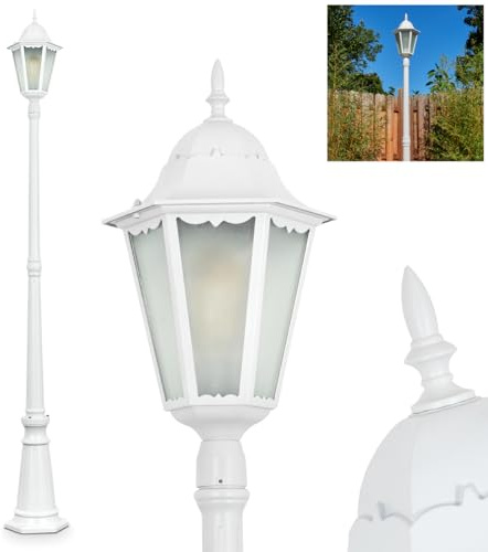 HOFSTEIN Außenstehleuchte Hongkong, Außenwegeleuchte aus Metall/Milchglas in Weiß, Wechselscheiben Klar, Wegeleuchte im Landhaus/Antik/Vintage-Design, Garten, Terrasse, Außenbereich, 206 cm, E27, IP44