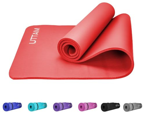 UTTAM Yoga Mat | Multi-Purpose Extra Thick Foam Exercise Mats | Stretching, Resistance Workout & Therapy – Pilates, Home & Gym Equipment Accessory for Men Women with Carry Strap (183 x 60cm) (Red)