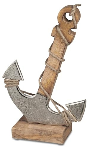 formano Maritimes Dekoobjekt Anker mit Tau Aluminium und Mango Holz - 26cm