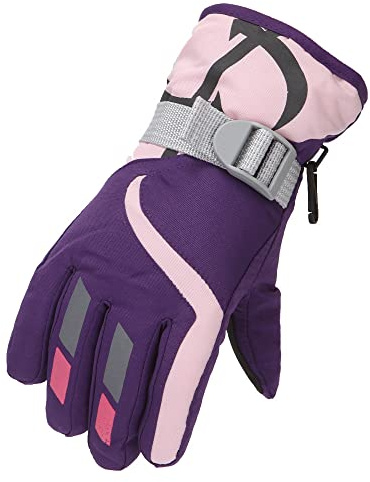 Skihandschuhe Kinder wasserdichte und Winddichte Schneehandschuhe für Junge/Mädchen Unisex Winterhandschuhe für Wintersport Skifahren Snowboard Reiten Laufen Wandern (Z0#Lila,M（7–11 Jahre）)