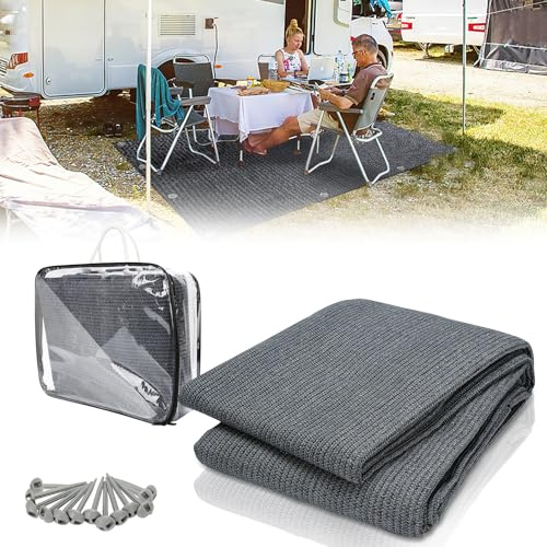 Sonnewelt Vorzeltteppich Markisenteppich, Hochwertiger Camping Teppich, Atmungsaktiv rutschfest Zeltteppich bläulich-grau, Outdoor Campingmatte mit 12 Löchern, 13 Heringe und Tragetasche