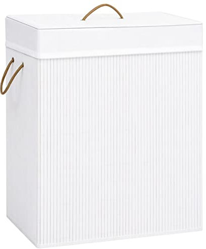 Rantry Cesto portabiancheria in bambù, bianco, 83 l