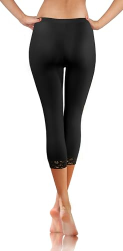 sesto senso Capri Spets Leggings för Kvinnor 7/8 Bomull, Svart, XL