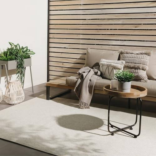 benuta Basic In- & Outdoor Teppich Wohnzimmer Iowa - Creme 200x300 cm - Boho Jute-Look - Wetterfest für Balkon, Terrasse - Schlafzimmer, Küchenteppich & Wohnzimmerteppich - Strapazierfähig & Robust