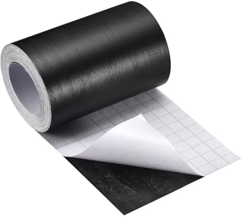 GLOKUUCA Ruban adhésif de réparation grain de bois – 1 lot de ruban adhésif en bois pour tables, portes, rénovation de meubles – Patch adhésif multifonction en PVC durable (12 cm x 4,9 m, noir)