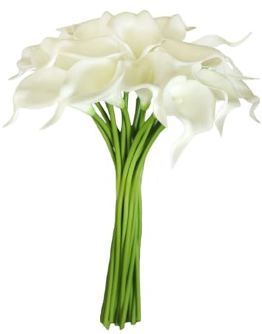 JiaDeDeng 18pcs Real Touch Artificial Calla Lily Flowers for Decoration, Outdoor Wedding Bouquets, Lifelike Faux Flowers for Home, Garden, Party, and Event Decor (White)