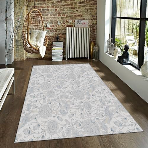 LANDERSION William Morris Stil Teppiche 120x170cm Weicher orientalischer klassischer Blumenkunstteppich mit großer Fläche Rutschfester weißer Eingangsteppich für Schlafzimmer Klassenzimmer