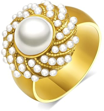 Joo&Rind Ring Gold Damen Ringe Gold Wasserfest 18K Vergoldet Edelstahl Ring Damen mit Stein Breit Schwarz Goldring Siegelring für Frauen Schmuck Geschenk