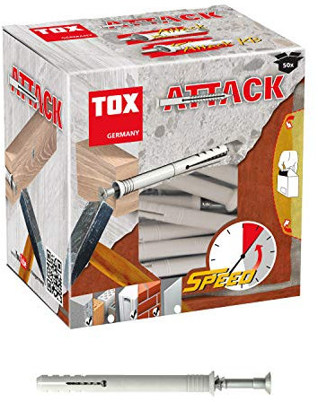 TOX Nageldübel Attack mit Dübel M - 8 x 100 mm und Nagelschraube 5 x 105 mm, für Befestigungen von Holzbauteilen in Voll- und Lochstein, 50 Stück, 017102241