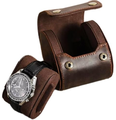 UPRESYE Leather Single Watch Case,Genuine Leather Vintage Watch Roll Travel Case for Storage Organizer Display (1 Slot)