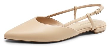 DREAM PAIRS Slingback Flats for Women, Pointed-Toe Elegant Women's Ballet Flats with Buckle Strap, Classic Low Heel Dress Shoes for Casual Work Office Party,Size 7,Nude-Pu,DWUMFA2504