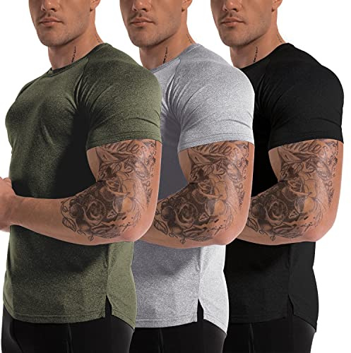 3 Pack Tee Shirt Sport Homme T-Shirt à Manches Courtes T Shirts et Tops Musculation Running Fitness Gym (BKLGAG XL)