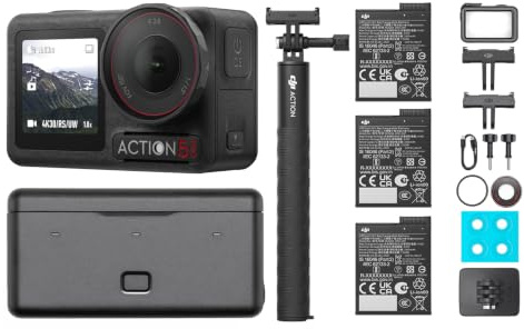 DJI Osmo Action 5 Pro Adventure Combo mit Zubehör Unterwasserkamera | Action Cam 4K mit 1/1.3 Sensor, 12 Std. verlängerte Akkulaufzeit mit 3 Akkus, Zwei OLED Touchscreens für Sport, Vlog