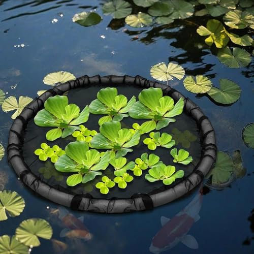 Floating Flora Fish Barrier, 2025 New Floating Island Planter for Ponds,Plant Protector Fine Mesh Floating Pond Corral with Lifting Ring,Black Round Floating Plant Ring,Water Features Pond Decoration
