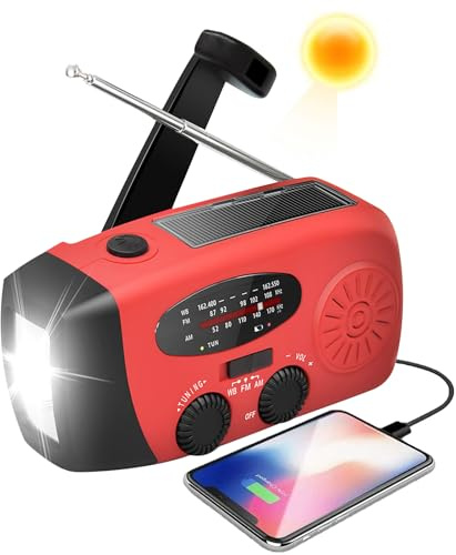 Radio Solar De Emergencia Con Manivela, Radio Portatil Pequeña Pilas, AM/FM/NOAA Emer gency Radios Con Linternas LED, Batería Power Bank 2000mAh, tress Métodos De Carga, Adecuado Para Cortes Deenergía