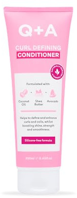 Q+A Après-Shampooing Définition des Boucles – Soin Nourrissant pour Cheveux Bouclés et Ondulés afin de Définir les Boucles, Réduire les Frisottis et Améliorer la Maniabilité (250ml) | Soin hydratant anti-frisottis à l'huile de coco et au beurre de karité pour cheveux ondulés, bouclés et crépus