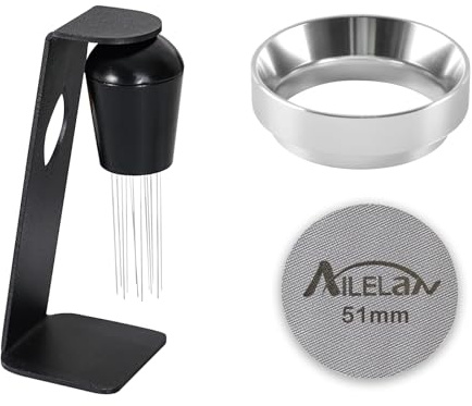 51mm Dosing Funnel, Coffee Distributor Needle Magnetic Portafilter Funnel 51mm with Puck Screen, Espresso Tools Dosing Ring Coffee Machine Accessories for Barista, Home, Cafe