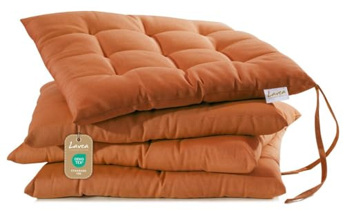 Lavea® Coussins de Chaise 40x40 cm – Lot de 4 avec Attaches – Confortables et lavables pour intérieur, extérieur - pour Jardin, Balcon, terrasse et Cuisine - Terracotta