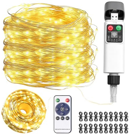 ACONDE Christmas & Halloween Decorations Lights: 20m USB Battery Powered Warm White Fairy Lights with Remote for Families with Young Kids - Indoor-Outdoor Waterproof Light up Tree Porch Garden Shed