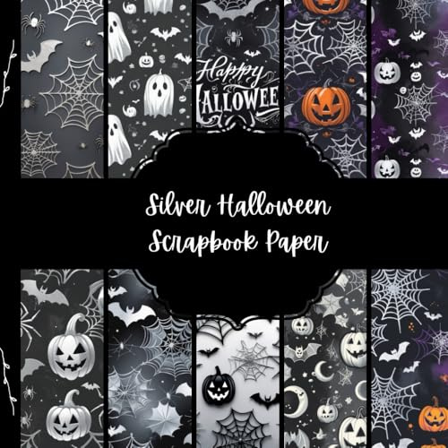 Silver Halloween Scrapbook Paper, Spooky Junk Journal Paper, Creepy Decorative Paper, DIY Projects, Origami, Collage Sheets, Decoupage Paper, 10 Designs, Double Sided