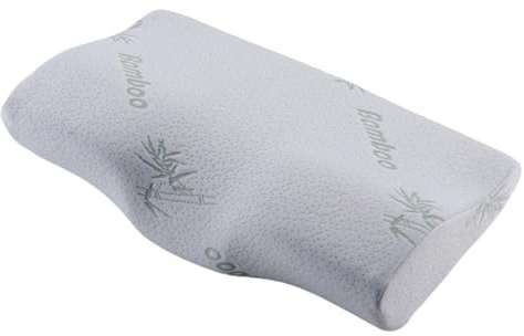 Almohada terapéutica contorneada con tela de bambú ventilada y espuma de recuperación gradual para alineación de la columna vertebral, forma de mariposa, funda de almohada extraíble y lavable