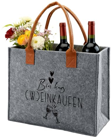 Borsa regalo da donna in feltro con scritta Bin Kurz (W) Shopping, borsa in feltro con vino rosso da donna, in feltro, regalo per donne, moglie, amici, colleghi per compleanno, vacanze, feste