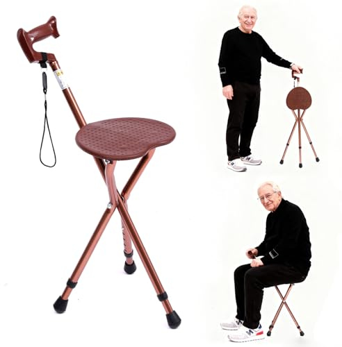 Walking Stick with Seat, 2-in-1 Portable Folding Cane Chair, Lightweight Aluminium Foldable Walking Cane Stool Crutch Stool for Elderly Seniors Men Women