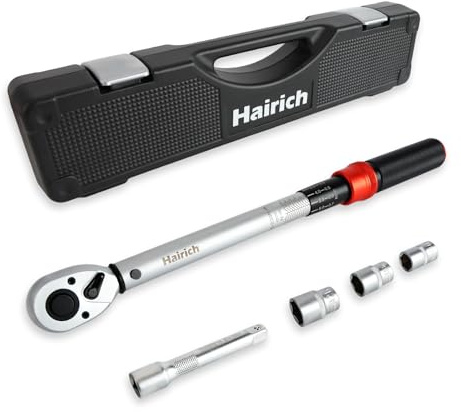 Hairich Drehmomentschlüssel 1/2 Zoll für Auto, 20–230 Nm, Torque Wrench 5-tlg. Set mit Verlängerung & Stecknüssen (17/19/21 mm) – für Reifenwechsel & Motorrad