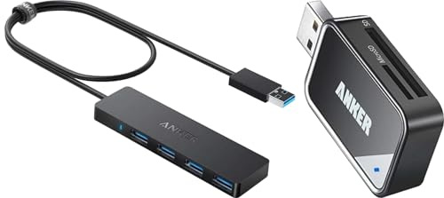 Anker 4-Port USB 3.0 Hub, Ultra-Slim Data USB Hub with 2 ft Extended Cable [Charging Not Supported] & 2-in-1 USB 3.0 SD Card Reader
