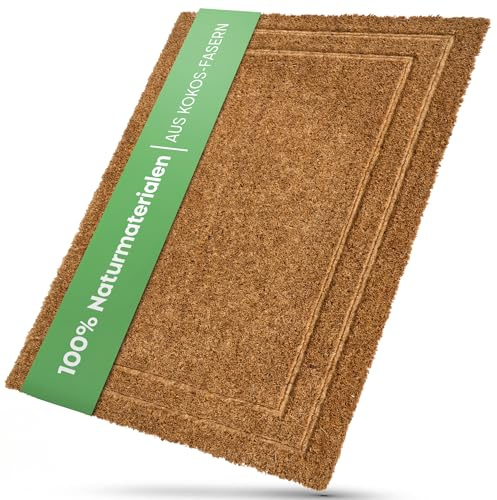 Skabt med Omtanke Fußmatte Kokos Außen 45x75 cm mit Rillen-Motiv | Schmutzfangmatte für Haustür & Außenbereich gegen groben Schmutz | Robuste Türmatte, Fußabtreter Außen, Fussmatte aussen wetterfest