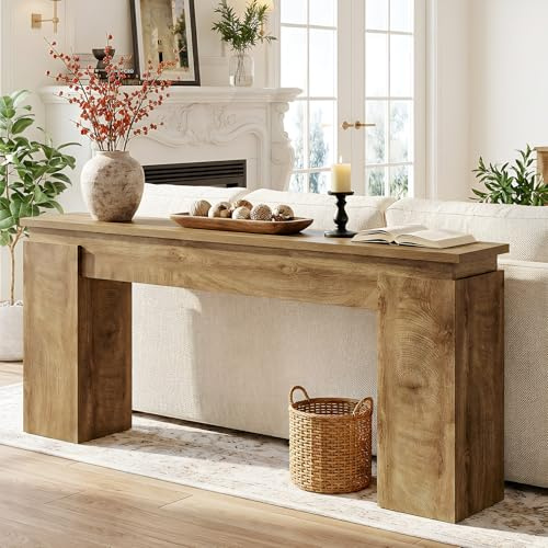 Tribesigns Konsolentisch 160cm, Landhausstil Sofa Tisch mit offener Ablage, Schmaler rustikaler Holztisch für Flur, Eingangsbereich, Wohnzimmer & hinter Sofa, Eiche Natur